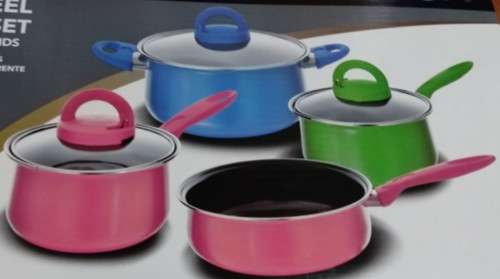 7 PIECE NON STICK COATING CARBON STEEL COOKWARE SET IN BEAUTIFUL COLOURS