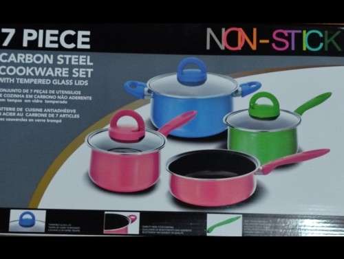 7 PIECE NON STICK COATING CARBON STEEL COOKWARE SET IN BEAUTIFUL COLOURS