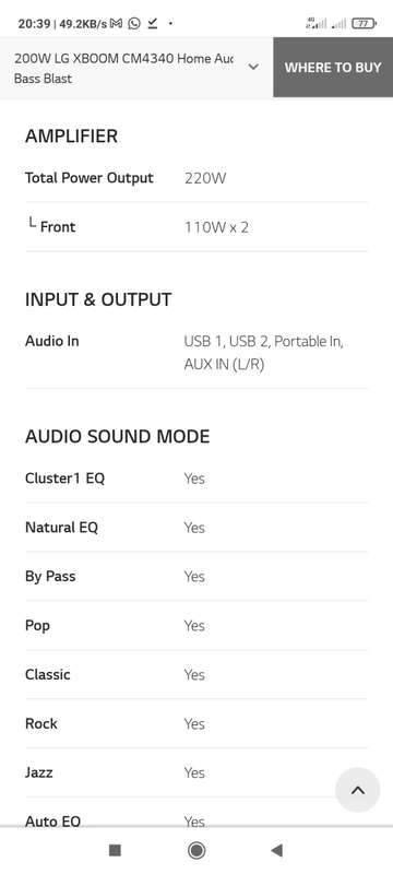 200W LG XBOOM CM4340 Home Audio System 