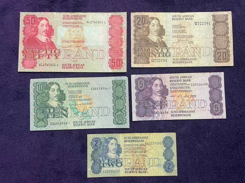 Collection of 5 Old Bank Notes - South Africa
