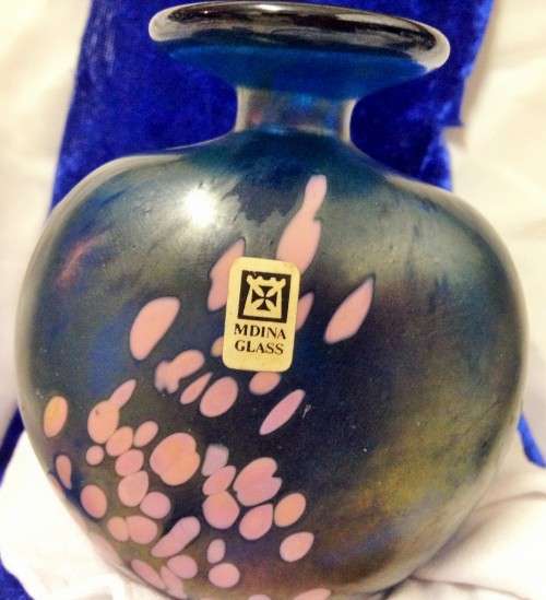 MDINA Malta GLASS- Perfume bottle/ Art Vase /paper weight*SIGNED MDIA+ Paper label