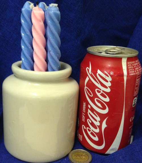 STONEWARE BOTTLE- JAR  smallest FRENCH CROCH POTTERY MUSTARD GLAZE candles not included