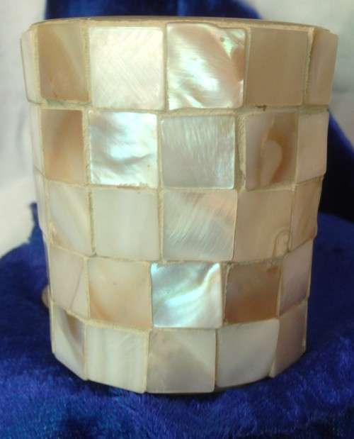 VINTAGE*BARREL*GLASS ENCASED CASE*Mother of Pearl Tiles *CIGARRETTE /CANDLE  /TRINKETS