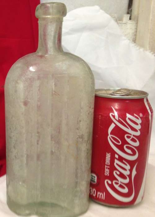 Dump Bottle of the 19th CenturyBOTTLES*LARGE*AQUA *VERTICLE RIBBED FRONT PLAIN BACK