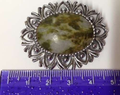 BROOCH - GREEN MOTTLED STONE