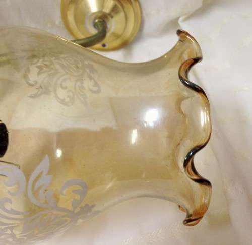 SCONCE METAL WALL LIGHT FITTING+GLASS SHADE Champagne white decor 1 frill has chip