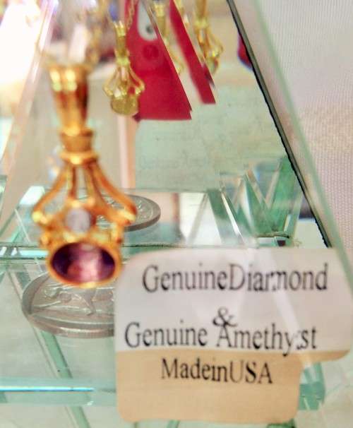 GENUINE AMETHYST+DIAMOND CHIPgold Tone Metal+chain circa 1965L@@K *BUY NOW*LISTINGS NO WAITING