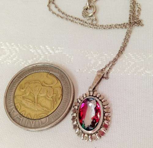 Pendant+chain Stamped 835 theGERMAN Silver mark Watermelon Stone LOOK At My BUY NOW items NO WAITING