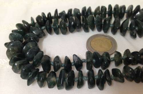 81 MOSS AGATE GEMSTONEs-beaded knots betweeenTranslucent mottled pattern EXQUISITE