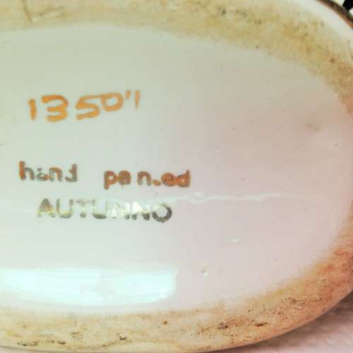 2 ITEMS-ITALY  LARGE*GONDOLA SHAPE VASE -2 HANDLES `1350` AUTUNNO-HAND PAINTED+*MATCHING ASHTRAY