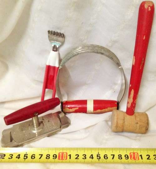 ADD TO YOUR COLLECTION- Opener*Butter scraper*wood Mallet*PASTRY BLENDER!!KITCHENALIA COLLECTING