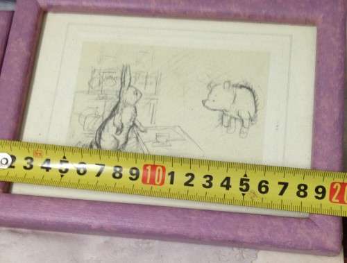 4 Framed with Glass Disney Post cards  *POO BEAR+ HONEY POT`+gate/chritopher robin/rabbit