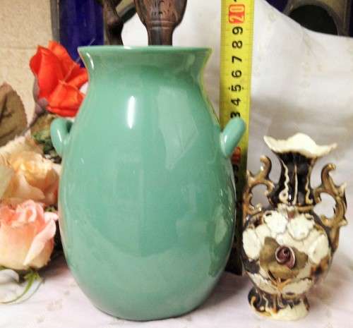 2 xVASE Porcelain 1 Stylish Teal +1Embossed  Browns[ small has chips]