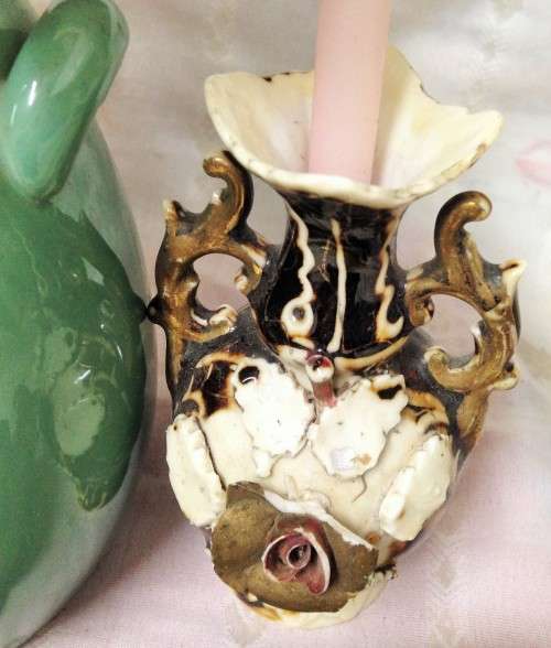 2 xVASE Porcelain 1 Stylish Teal +1Embossed  Browns[ small has chips]