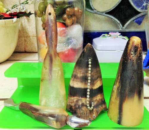 Bottle Opener -Vase -Salt shaker- Shoe horn - Hand carved bovine horn
