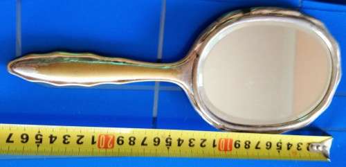 VINTAGE MIRROR*BEVELED*Monograme MB*hand held metal*Damage!!GREAT COUNTRY HOME DECOR!!!!