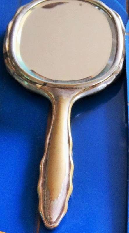 VINTAGE MIRROR*BEVELED*Monograme MB*hand held metal*Damage!!GREAT COUNTRY HOME DECOR!!!!