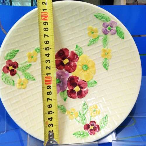 WADE HEATH Fruit bowl- ceramic basket weave Yellow with Pansy`s