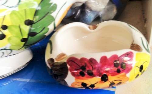 2 ITEMS-ITALY  LARGE*GONDOLA SHAPE VASE -2 HANDLES `1350` AUTUNNO-HAND PAINTED+*MATCHING ASHTRAY