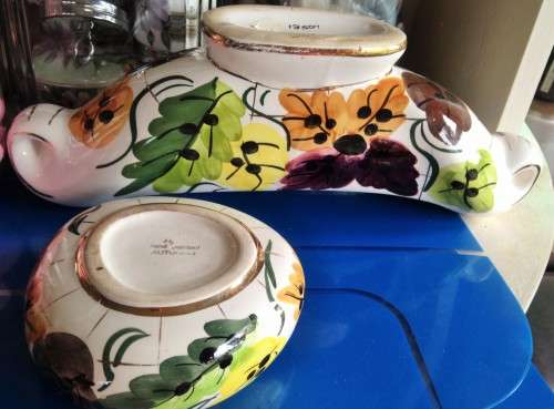 2 ITEMS-ITALY  LARGE*GONDOLA SHAPE VASE -2 HANDLES `1350` AUTUNNO-HAND PAINTED+*MATCHING ASHTRAY
