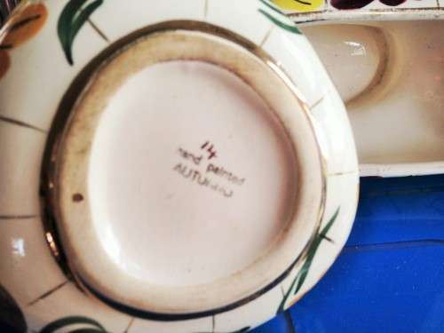 2 ITEMS-ITALY  LARGE*GONDOLA SHAPE VASE -2 HANDLES `1350` AUTUNNO-HAND PAINTED+*MATCHING ASHTRAY