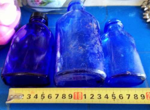 TRIO OF VINTAGE COBOLT BLUE bottls 2 DUMP DIG  no lids*L@@K at My BUY NOW listings NO WAITING