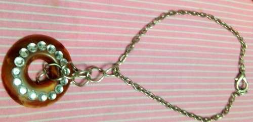 NECKLACE- DOUGNUT  ACRYLIC SHAPE -STICKon CRYSTALS+A MIXED SHAPE SILVER TONE CHAIN-FASHION JEWELLERY