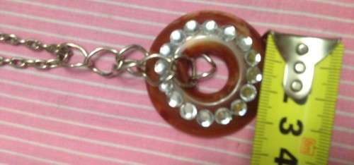NECKLACE- DOUGNUT  ACRYLIC SHAPE -STICKon CRYSTALS+A MIXED SHAPE SILVER TONE CHAIN-FASHION JEWELLERY