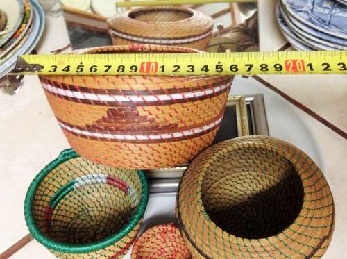 EXCEPTIONAL QUALITY Ethnic 4 items  SMALL HAND WOVEN[3 LIDDED 1not] BASKETS -VENDA TRIBAL ART DESIGN