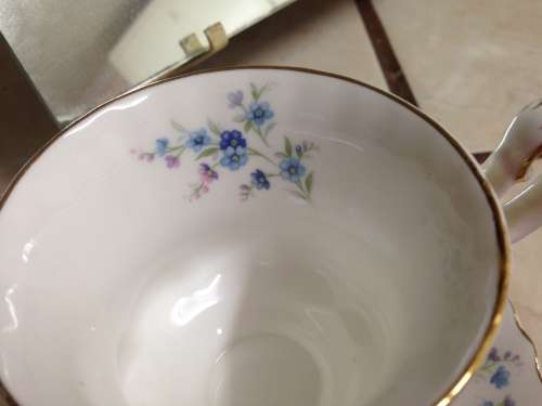 ROYAL ALBERT 1 DEMITASSE duoMEMORY LANE- cup has rimChip!!GREAT COUNTRY HOME DECOR!!*