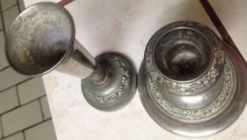 AWESOME !!!SILVER PLATED *1 VASE+*1CANDLE HOLDERS+ MINI WATER CAN!!!!! EXQUISITE INTRICATE PATTERN