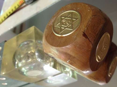 3 - Israel Olive Wood Pen holder - Resin dice inside - Soap Stone dice