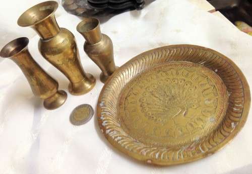 BRASS 3 x Posy Vases +1 Small tray TRAY ORNAMENT!!GREAT COUNTRY HOME DECOR