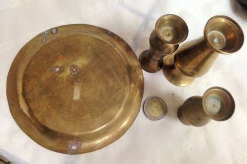 BRASS 3 x Posy Vases +1 Small tray TRAY ORNAMENT!!GREAT COUNTRY HOME DECOR