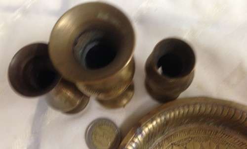 BRASS 3 x Posy Vases +1 Small tray TRAY ORNAMENT!!GREAT COUNTRY HOME DECOR