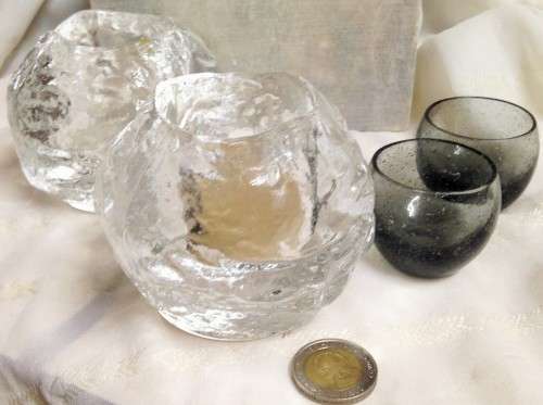 SWEDEN 1742*KOSTA BODA2"SNOWBALL"eachWeigh712 gramVotiveThick glass + 2 SMALL CONTROALL FOR ONE BID