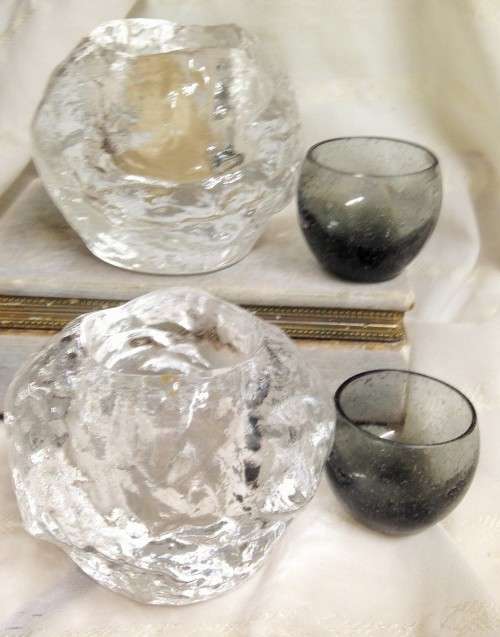 SWEDEN 1742*KOSTA BODA2"SNOWBALL"eachWeigh712 gramVotiveThick glass + 2 SMALL CONTROALL FOR ONE BID