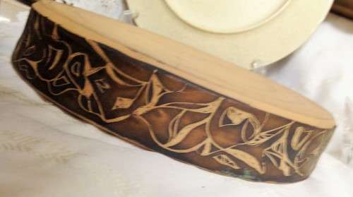 *POTTERY` shallow dish bowl Sides decorated !!Artist signed* Kim*