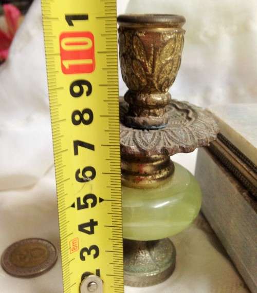 EXQUISITE Candle Stick -Brass Top + Body Green Onyx  CANDLE HOLDER