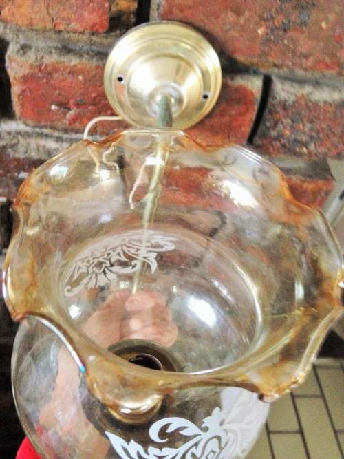 SCONCE METAL WALL LIGHT FITTING+GLASS SHADE Champagne white decor 1 frill has chip