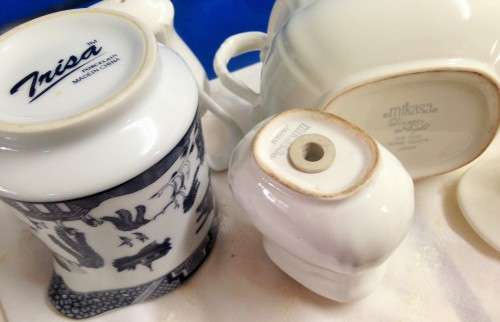 1 MILK Jug Willow pattern+Mikasa DINNER at Eight SUGAR BASIN+lid + 2SALT SHAKERS