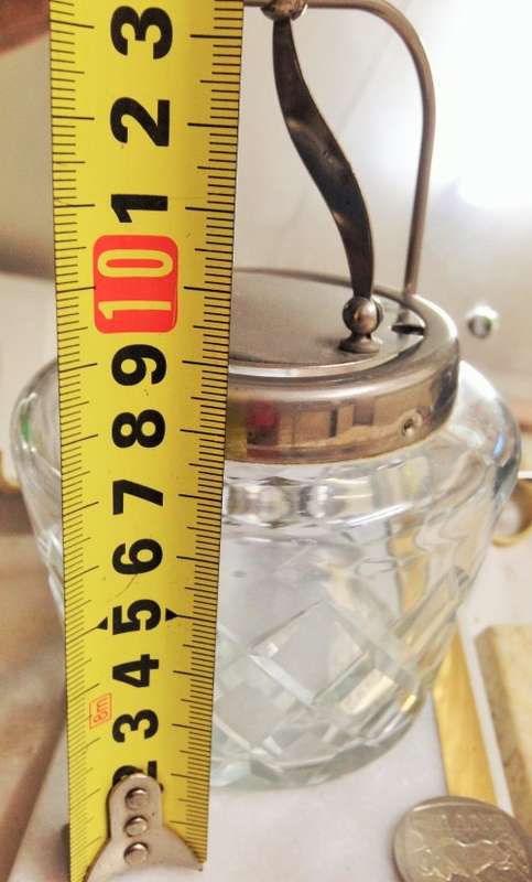 JAR crystal glass diamond cut hinge lid plated Crystal salt