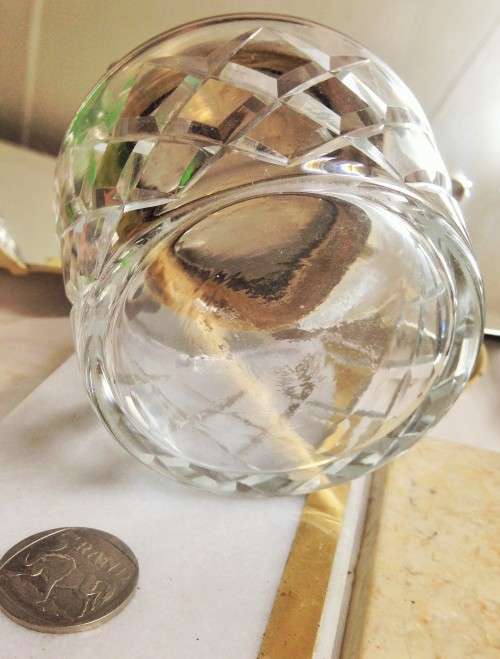 JAR crystal glass diamond cut hinge lid plated Crystal salt