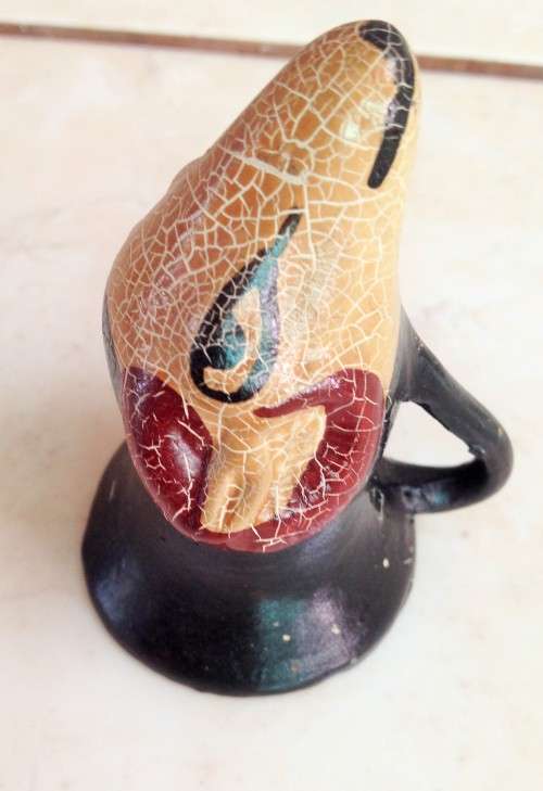 CANDLE SNUFFER- Greek RAKU pottery mythology DESIGN has ear  handle