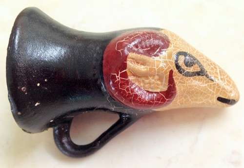 CANDLE SNUFFER- Greek RAKU pottery mythology DESIGN has ear  handle