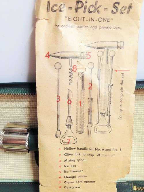 RETRO VINTAGE ZELDZAM`eightinone`IcePickset GermanyCOMBINATION BAR TOOL CORKSCREW OLIVE FORK MORE