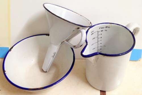 3 itemsWhite Blue Trim Bowl Funnel+graduation Mark Measure JugLOOK At My BUY NOW listings NO WAITING