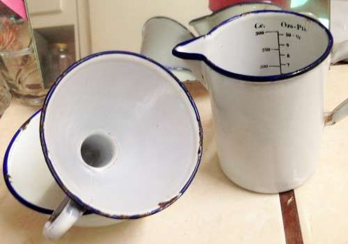 3 itemsWhite Blue Trim Bowl Funnel+graduation Mark Measure JugLOOK At My BUY NOW listings NO WAITING