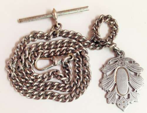 ANTIQUE*SilverFOB MEDALhasBeen testedAs.925estimat1900s*Chain*TBarLobsterClaspSilver Plate30.4g-47cm