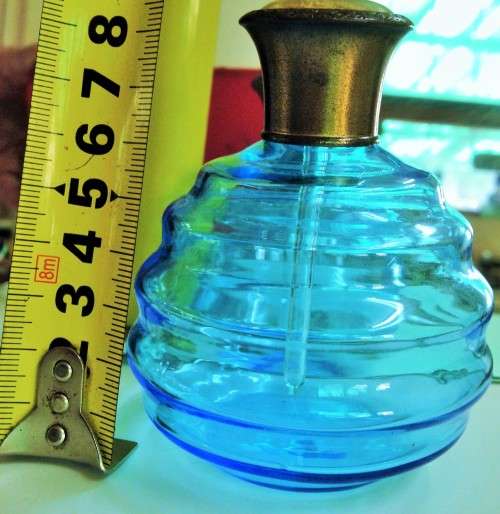 Art Deco steps Glass Perfume bottle BRASS Stopper Embroidery Lid LOOK At My BUY NOW